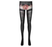 Mufeng Bas Porte Jarretelle Collants Legging Collant Femme Résille Jarretelle Factice Jarretelle Fantaisie Ouvert Entrejambe Noir A L
