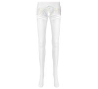 Mufeng Bas Porte Jarretelle Collants Legging Collant Femme Résille Jarretelle Factice Jarretelle Fantaisie Ouvert Entrejambe Blanc A L