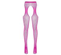 Mufeng Bas Porte Jarretelle Collants Legging Collant Femme Résille Jarretelle Factice Jarretelle Fantaisie Ouvert Entrejambe Rose Foncé Taille Unique