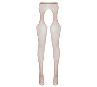 Mufeng Bas Porte Jarretelle Collants Legging Collant Femme Résille Jarretelle Factice Jarretelle Fantaisie Ouvert Entrejambe Ecru Taille Unique
