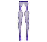 Mufeng Bas Porte Jarretelle Collants Legging Collant Femme Résille Jarretelle Factice Jarretelle Fantaisie Ouvert Entrejambe Violet Taille Unique