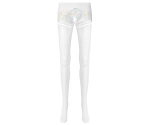 Mufeng Bas Porte Jarretelle Collants Legging Collant Femme Résille Jarretelle Factice Jarretelle Fantaisie Ouvert Entrejambe Blanc A L