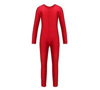 Mufeng Body Danse Fille Manches Longue Pantalon Long Justaucorps Danse Ballet Enfant Fille Zippé Derrière Polyester Très Elasitque et Stretch 5-16 Ans Rouge 10-12 ans