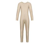 Mufeng Body Danse Fille Manches Longue Pantalon Long Justaucorps Danse Ballet Enfant Fille Zippé Derrière Polyester Très Elasitque et Stretch 5-16 Ans Ecru 8-10 ans
