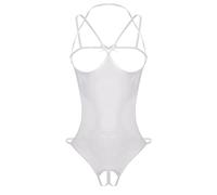 Mufeng Body Sexy Femme Erotique Transparent Body Ouvert Entrejambe Résille Sexy Lingerie Sein Nu String Ouvert Femme Unique Blanc Taille Unique