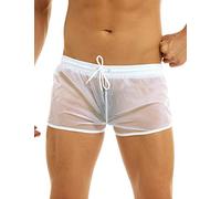 Mufeng Caleçon Boxer Transparent Homme Sexy Bas de Pyjama Elastique sous-Vêtements Bikini Short de Sport Fitness Casual Short à Cordon Maillot de Bain Short Beachwear M-XL