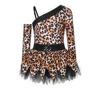 Mufeng Costume Grottes Préhistoriques Enfant Fille Strass Robe en Maille avec Manche Robe Cosplay Prehistoire Carnaval Noir 5-6 ans