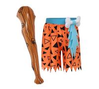 Mufeng Costume Homme des Cavernes Enfant Garçon Short à Ourlet Dentelé Bâton de Chasse Cosplay Préhistorique Halloween Orange 11-12 ans