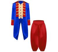 Mufeng Costume Révolution Enfant Garçon 18ème Siècle Queue-de-Pie et Pantalon Déguisement Guerre Indépendance Halloween Bleu royal rouge 7-8 ans