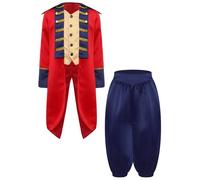 Mufeng Costume Révolution Enfant Garçon 18ème Siècle Queue-de-Pie et Pantalon Déguisement Guerre Indépendance Halloween Rouge Bleu Marine 9-10 ans