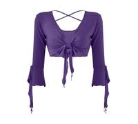 Mufeng Danse Orientale Femme Boléro Danse Orientale Crop Top Dos Nu Col V 3/4 Manche Très Souple et Chic Haut Casual Ete Taille Unique Violet Taille Unique