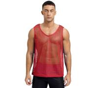 Mufeng Débardeur en Maille pour Homme Haut de Sport Basketball en Résille pour Homme Gilet Musculation Rouge XL