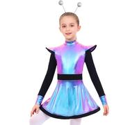 Mufeng Déguisement Alien Fille Costume Extraterrestre Robe avec Bandeau Alien pour Jeu de Rôle Halloween Carnaval Coloré 5-6 ans