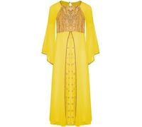 Mufeng Déguisement Ange Enfant Fille Robe de Cérémonie Angélique Princesse Robe à Paillettes Manches Évasées Fête Anniversaire Jaune 11-12 ans