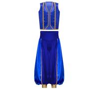 Mufeng Deguisement Arabe Prince Enfant Garçon Costume Prince Gilet avec Pantalon Arabie Costume Carnaval Halloween Bleu royal 9-10 ans