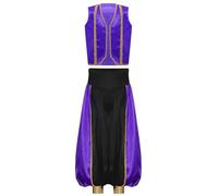 Mufeng Deguisement Arabe Prince Enfant Garçon Costume Prince Gilet avec Pantalon Arabie Costume Carnaval Halloween Violet Noir 7-8 ans