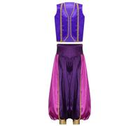 Mufeng Deguisement Arabe Prince Enfant Garçon Costume Prince Gilet avec Pantalon Arabie Costume Carnaval Halloween Violet 13-14 ans