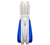Mufeng Deguisement Arabe Prince Enfant Garçon Costume Prince Gilet avec Pantalon Arabie Costume Carnaval Halloween Blanc 7-8 ans