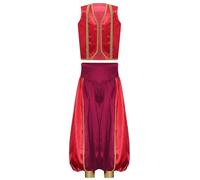 Mufeng Deguisement Arabe Prince Enfant Garçon Costume Prince Gilet avec Pantalon Arabie Costume Carnaval Halloween Bourgogne 7-8 ans