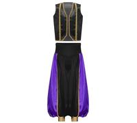 Mufeng Deguisement Arabe Prince Enfant Garçon Costume Prince Gilet avec Pantalon Arabie Costume Carnaval Halloween Noir 5-6 ans
