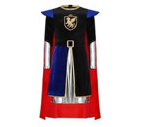 Mufeng Déguisement Chevalier Enfant Garçon Costume Médiéval Noble Veste Métallisé avec Cape Amovible Carnaval Cosplay Halloween Bleu royal 15-16 ans