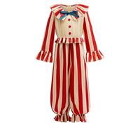 Mufeng Déguisement Cirque Clown Enfant Combinaison Clown Amusante Unisexe Costume Arlequin Cospaly Carnaval Halloween Rouge 6-7 ans