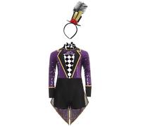 Mufeng Déguisement Cosplay Magicien Enfant Body à Paillettes avec Chapeau à Forme Combinaison Circus Garçon Fille Halloween Fête Violet 11-12 ans