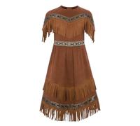 Mufeng Déguisement Indienne Enfant Fille Princesse Robe Suédine à Franges Déguisement Indien Vêtements Traditionnelle Robe Cosplay Halloween Marron foncé 5-6 ans