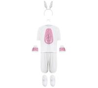 Mufeng Déguisement Lapin Carnaval Fille Tenue Danse Lapin Top Strass et Short avec Accessoires pour Spectacle Halloween Rose A 6-7 ans
