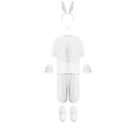 Mufeng Déguisement Lapin Carnaval Fille Tenue Danse Lapin Top Strass et Short avec Accessoires pour Spectacle Halloween Blanc 4-5 ans