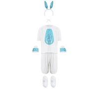 Mufeng Déguisement Lapin Carnaval Fille Tenue Danse Lapin Top Strass et Short avec Accessoires pour Spectacle Halloween Bleu 6-7 ans