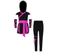 Mufeng Déguisement Ninja Moderne Enfant Unisexe Imprimé Dragon Soldat Ninjas Déguisement Garçon Fille avec Masque Gants Cosplay Halloween B Rose vif 7-8 ans