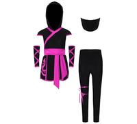 Mufeng Déguisement Ninja Moderne Enfant Unisexe Imprimé Dragon Soldat Ninjas Déguisement Garçon Fille avec Masque Gants Cosplay Halloween A Rose vif 9-10 ans