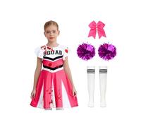 Mufeng Deguisement Pom-Pom Girl Effrayant Fille Halloween Costume Cheerleading Pompons Chaussettes Cheveux Carnaval Mascarade Rose vif 3-4 ans