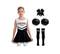 Mufeng Deguisement Pom-Pom Girl Fille Halloween Costume Pompom Girl Zombie avec Pompons Chaussettes Barrette Cosplay Carnaval Noir 3-4 ans