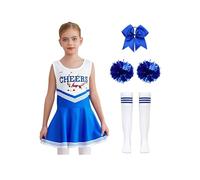 Mufeng Deguisement Pom-Pom Girl Fille Halloween Costume Pompom Girl Zombie avec Pompons Chaussettes Barrette Cosplay Carnaval Bleu 3-4 ans