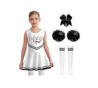 Mufeng Deguisement Pom-Pom Girl Fille Halloween Costume Pompom Girl Zombie avec Pompons Chaussettes Barrette Cosplay Carnaval Blanc 3-4 ans