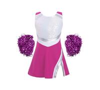 Mufeng Deguisement Pompom Girl Enfant, Costume Cheer leader Fille de Carnaval avec Pompons 3-14 Ans Rose 7-8 ans
