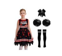 Mufeng Deguisement Pompom Girl Zombie Fille Enfant Halloween Costume Cheerleading Robe Pompons Chaussettes Cheveux Carnaval Noir 4-5 ans