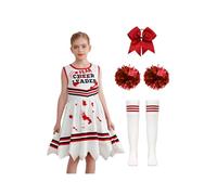 Mufeng Deguisement Pompom Girl Zombie Fille Enfant Halloween Costume Cheerleading Robe Pompons Chaussettes Cheveux Carnaval blanc rouge 4-5 ans