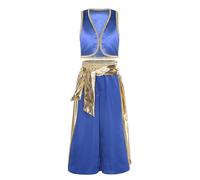 Mufeng Déguisement Prince Arabe Garçon Costume Arabian Gilet et Pantalon Harem Tenue Prince du Désert Halloween Carnaval Bleu royal 3-4 ans