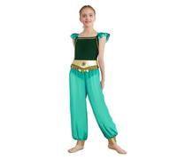 Mufeng Déguisement Princesse Arabe Fille Costume Arabian Princess Enfant Combinaison Jumpsuit Bodysuit Danse Orientale Halloween Carnaval 6-16Ans Vert 15-16 ans