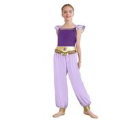 Mufeng Déguisement Princesse Arabe Fille Costume Arabian Princess Enfant Combinaison Jumpsuit Bodysuit Danse Orientale Halloween Carnaval 6-16Ans Violet 7-8 ans