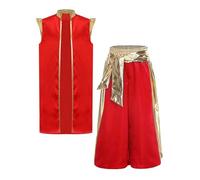 Mufeng Déguisement Principe Arabe Enfant Garçon Costume Arabian Gilet Ouverte et Pantalon Costume Carnaval Halloween Bourgogne 7-8 ans