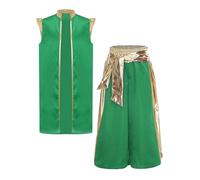 Mufeng Déguisement Principe Arabe Enfant Garçon Costume Arabian Gilet Ouverte et Pantalon Costume Carnaval Halloween Vert 11-12 ans