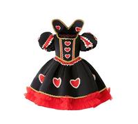 Mufeng Déguisement Reine des Cœurs Enfant Fille Rouge Princesse Robe Reine Costume Halloween Royal Fête Soirée Noël Carnaval Noir 7-8 Ans