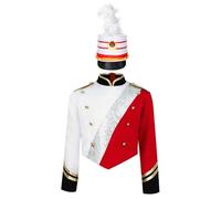 Mufeng Déguisement Tambour Fanfare Garçon Costume Orchestre Veste avec Chapeau Uniforme Monsieur Loyal Halloween Carnaval Noël B Rouge 15-16 ans