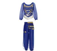 Mufeng Enfant Fille Ensemble Costume Danse Orientale Haut et Pantalon Tenue Danse du Ventre Déguisement Princesse Tenue Soirée Gala Dancewear Bleu royal 3-5 ans