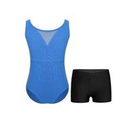 Mufeng Enfant Fille Justaucorps Gymnastique avec Short Danse Tenue sans Manche Danse Modern Jazz Ensemble Patinage Artistique 3-16 Ans Bleu 11-12 ans