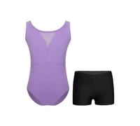 Mufeng Enfant Fille Justaucorps Gymnastique avec Short Danse Tenue sans Manche Danse Modern Jazz Ensemble Patinage Artistique 3-16 Ans Violet 11-12 ans